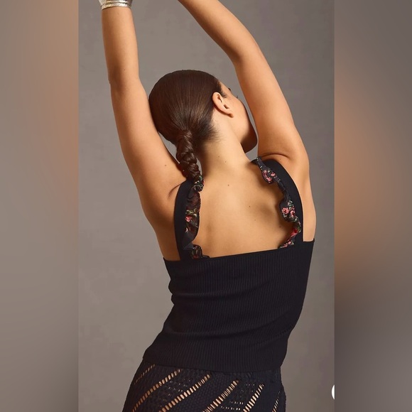 Maeve Knit Ribbed Tank W/Floral Ruffle Straps Size XXS - Picture 4 of 7